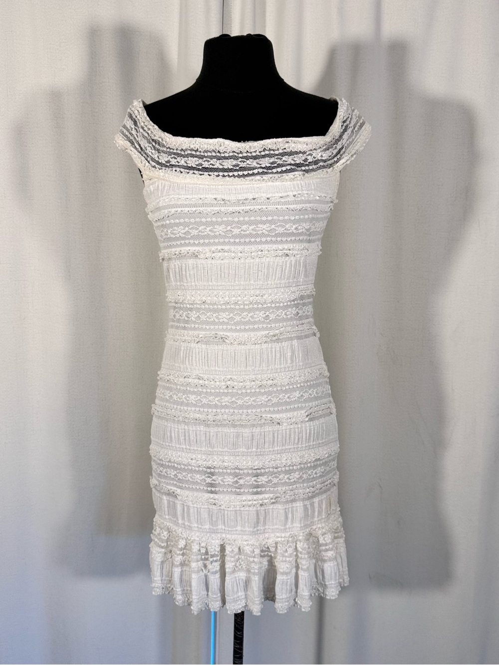 Max Studio Vintage White Lace Off The Shoulder Mini Dress